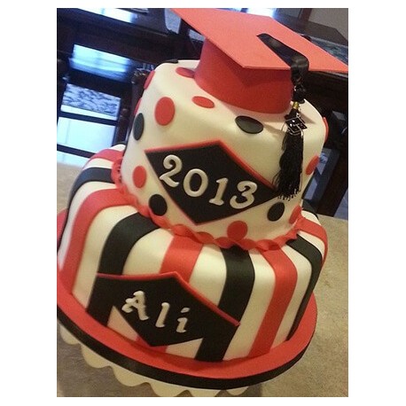 Red and Black Attack Graduation Cake