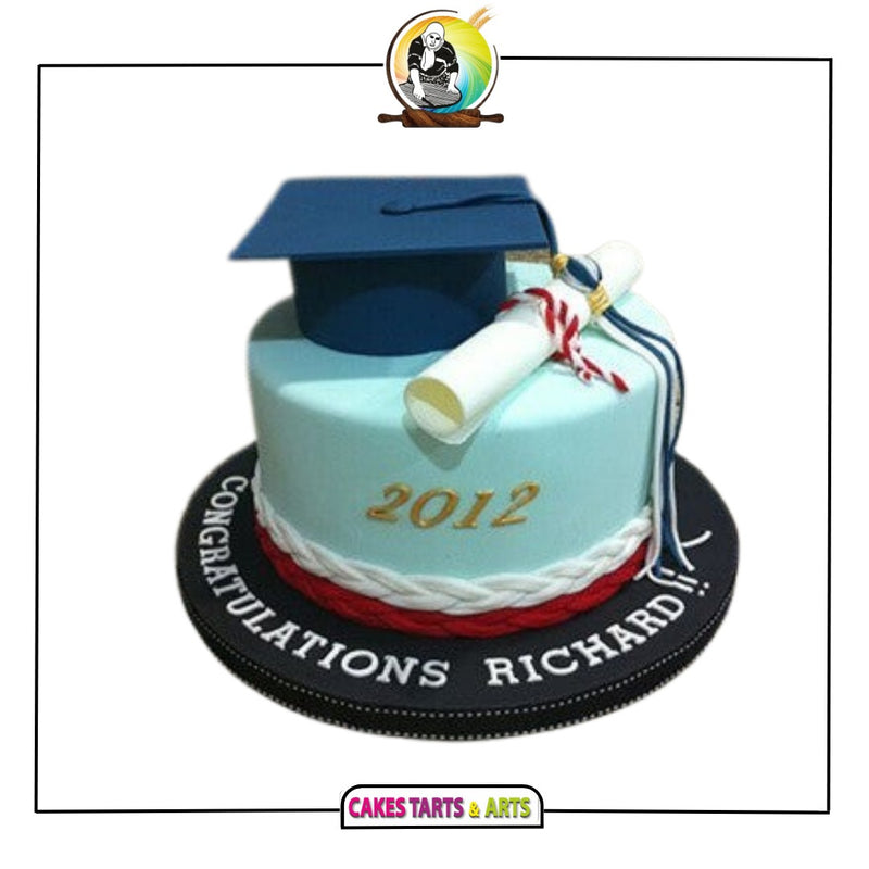 Baby Blue Cap and Diploma Graduation Cake