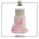 Centered Pink Bow Tiered Cake