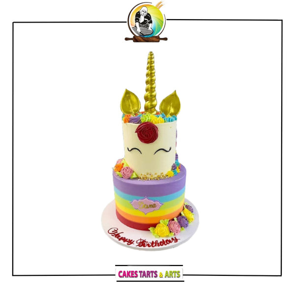 Gold and rainbow unicorn cake