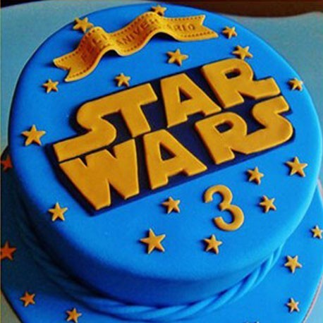 Classic Blue and Orange Star Wars Birthday Cake
